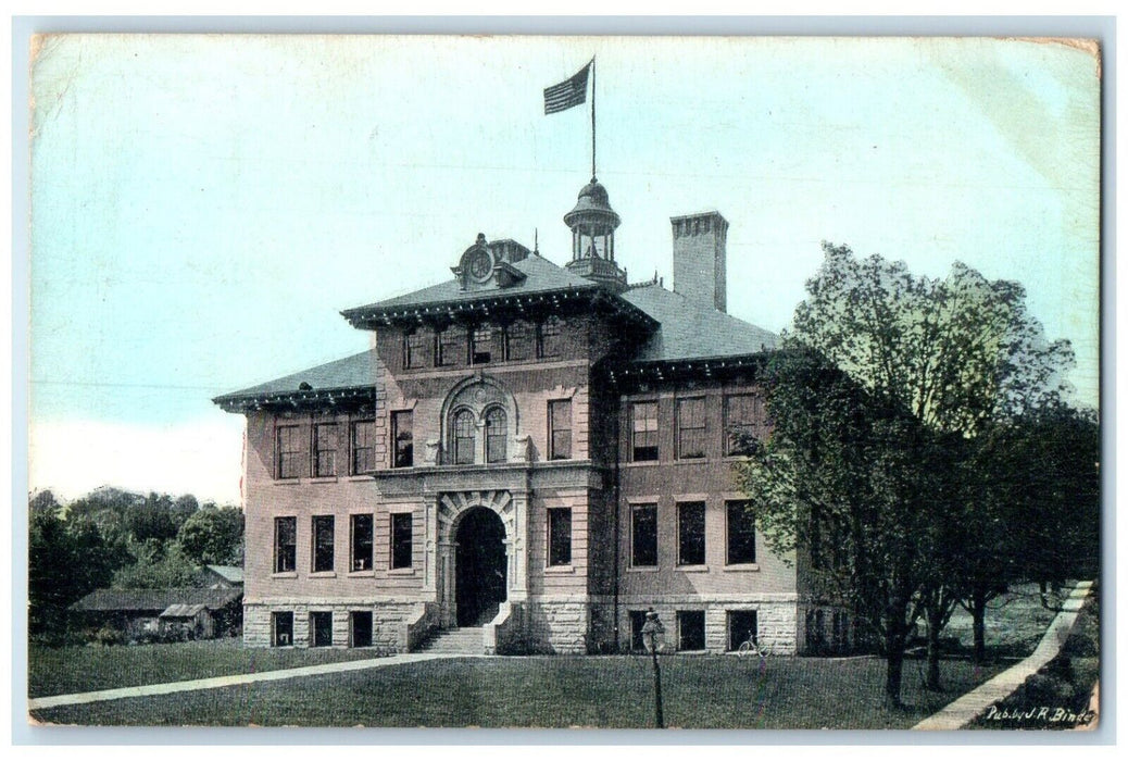1910 School Building Campus Jonesboro Maine ME, Bell Tower Antique Postcard