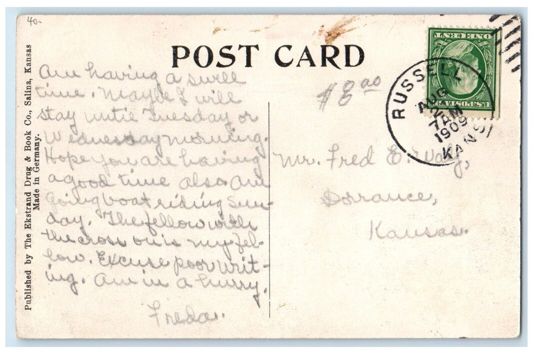 1909 View Of Street Scene Russell Kansas KS, Dirt Road Horse Carriage Postcard