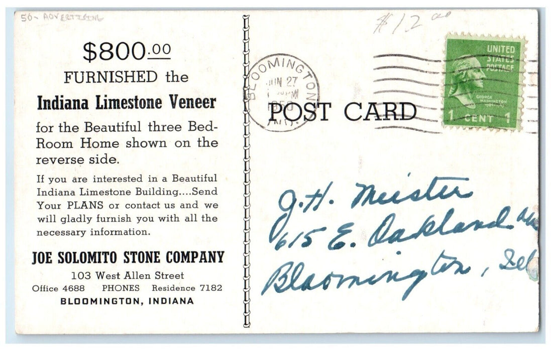 1950 Solomito's Machine Split Face Stone Bloomington IN Advertising Postcard