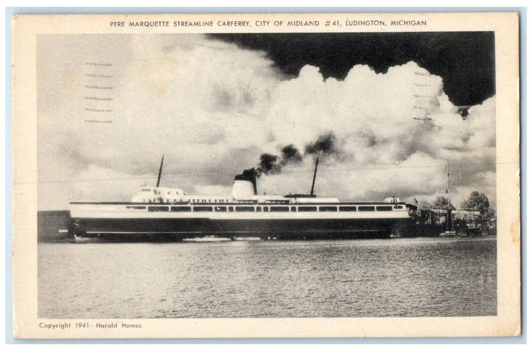 1941 Pere Marquette Streamline Carferry City Of Midland 41 Ludington MI Postcard