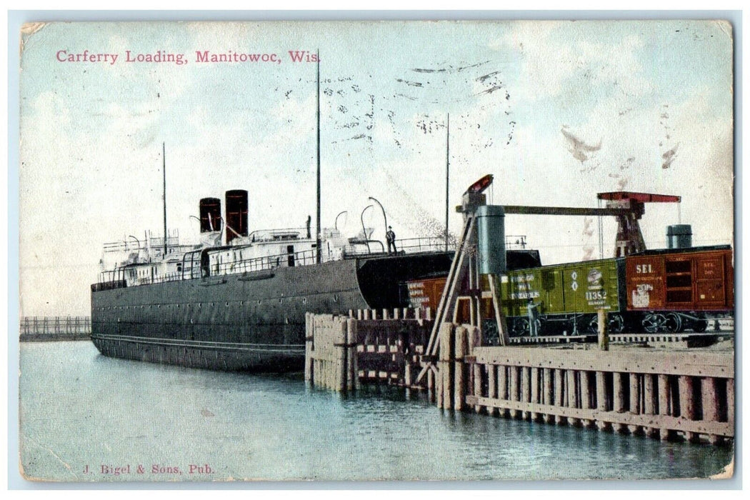 c1910's Carferry Loading Manitowoc Wisconsin WI Posted Antique Postcard