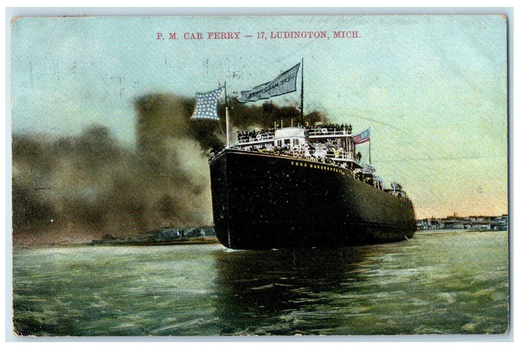 1908 PM Car Ferry 17 Ludington Michigan MI Posted Antique Postcard