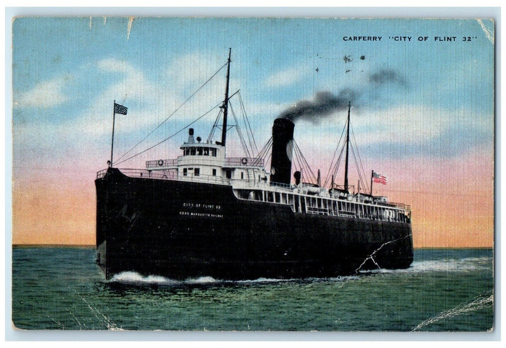 1946 Carferry City Of Flint Steamer Ship Detroit Michigan MI Vintage Postcard