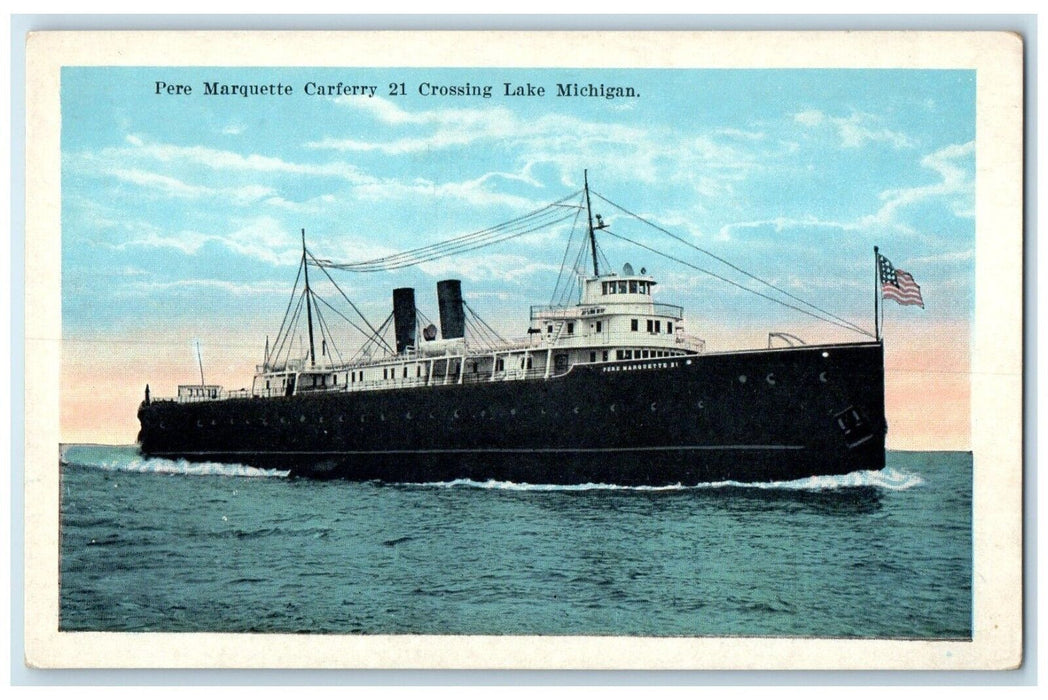 c1910's Pere Marquette Carferry 21 Crossing Lake Michigan MI Antique Postcard