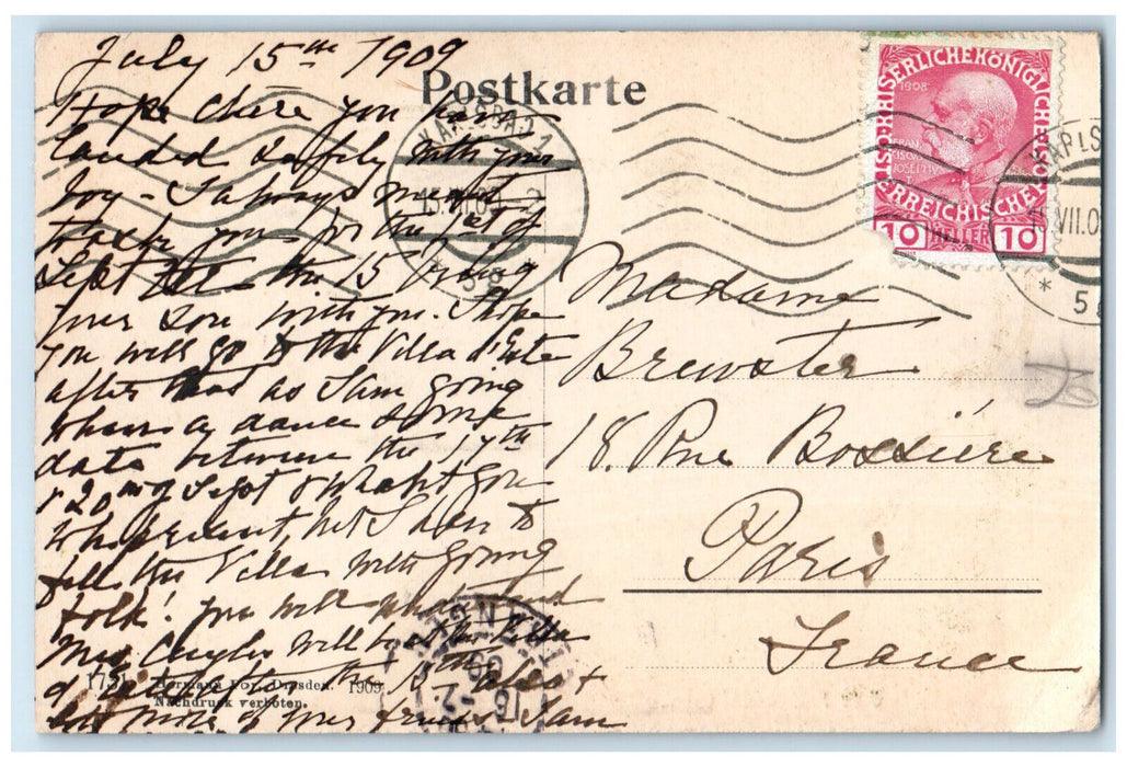 1909 Cafe Friendship Hall Karlovy Vary Czech Republic Antique Postcard