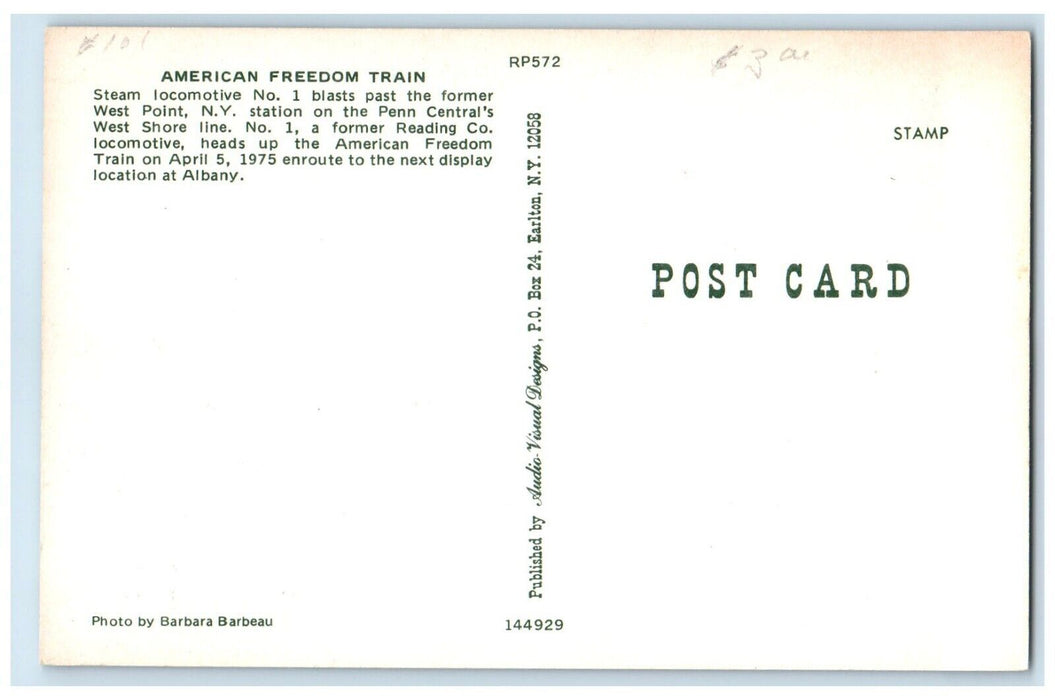 c1960 American Freedom Train Steam Locomotive Shore West Point New York Postcard