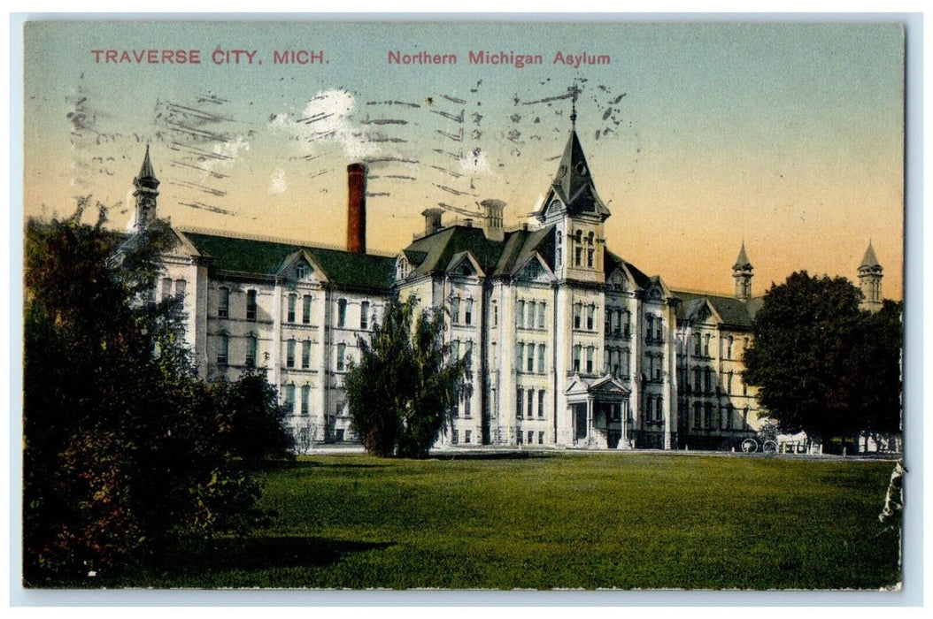 1910 Traverse City MI, Northern Michigan Asylum Building Antique Postcard