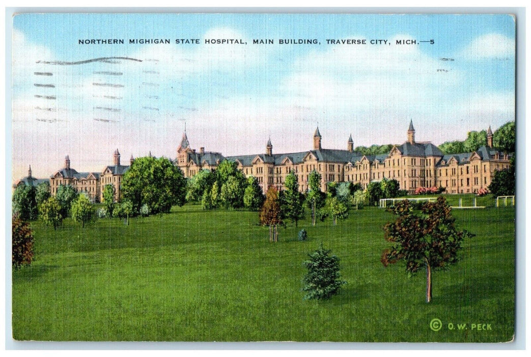 1946 Northern Michigan State Hospital Main Building Traverse City MI Postcard