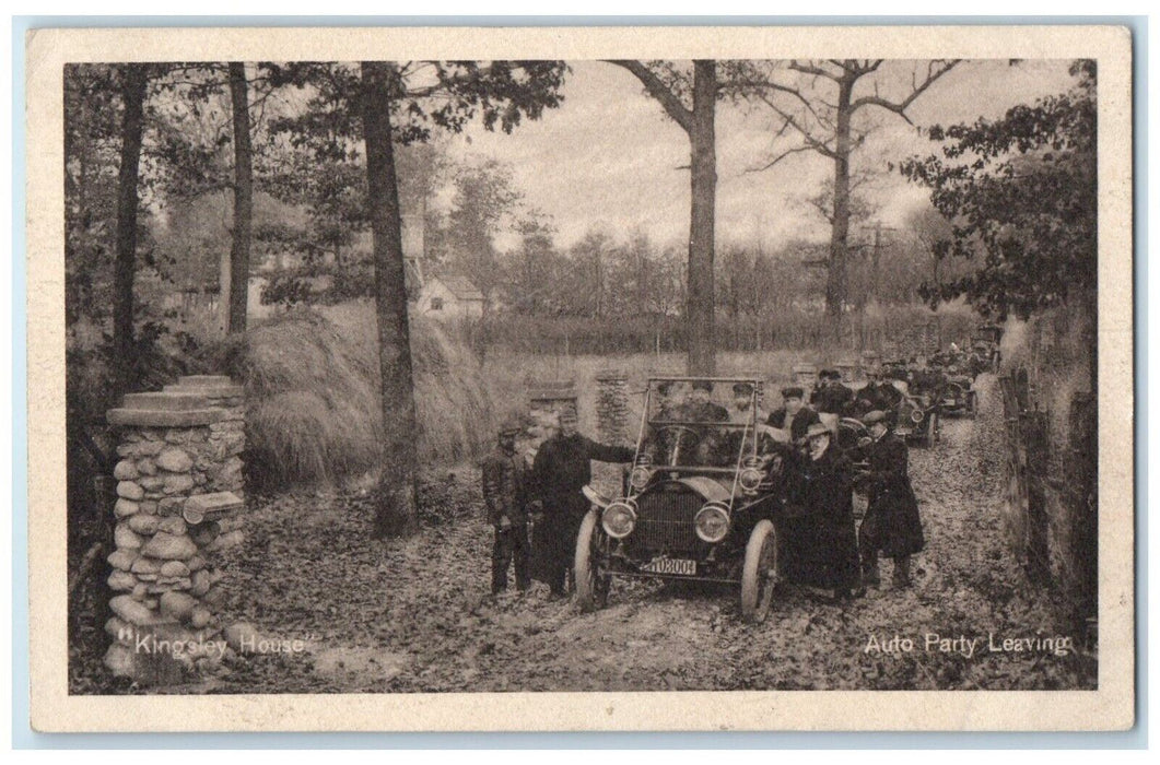 1909 Kingsley House Auto Party Leaving Mchenry Illinois IL Antique Postcard