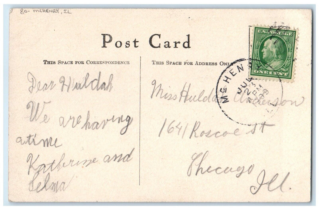 1909 Kingsley House Auto Party Leaving Mchenry Illinois IL Antique Postcard