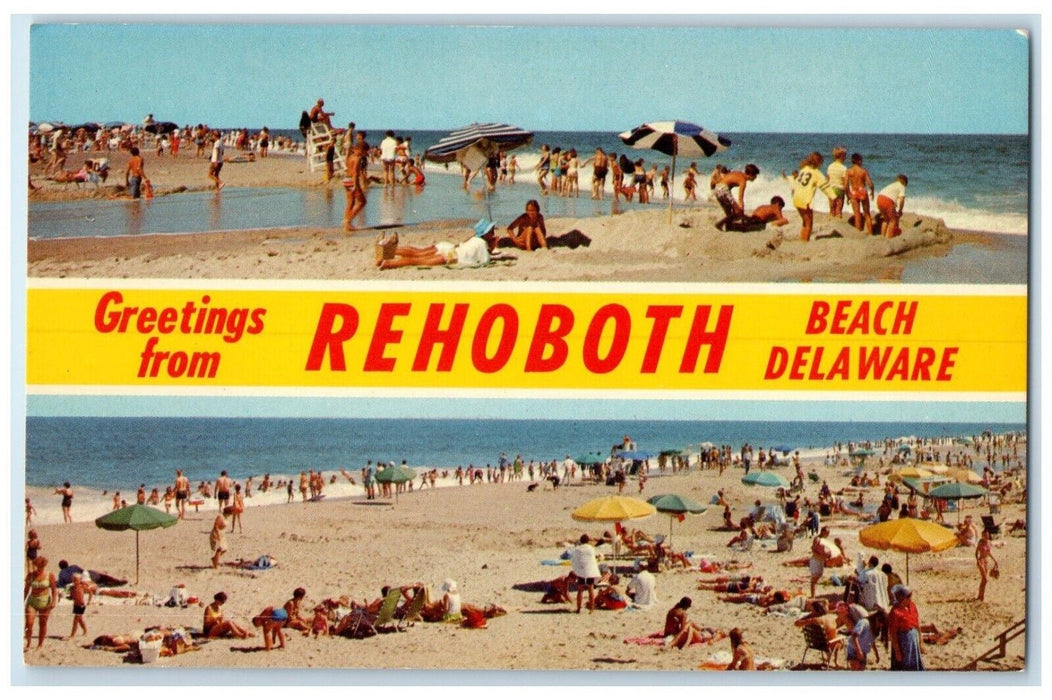 c1960 Greetings From Rehoboth Beach Delaware Banner Multi-View  Antique Postcard