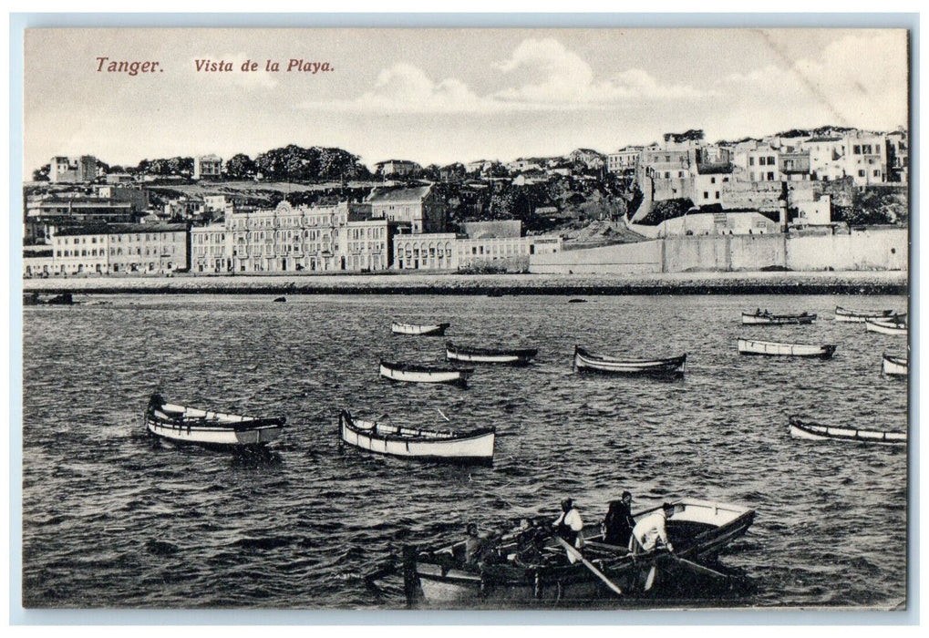 c1910 Boat Canoeing at Tanger Beach Morocco Antique Unposted Postcard