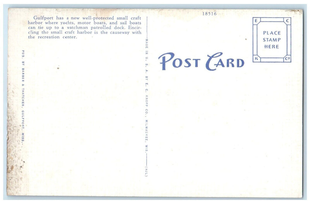 c1940 Small Craft Harbor Steamer Ship Classic Cars Gulfport Mississippi Postcard