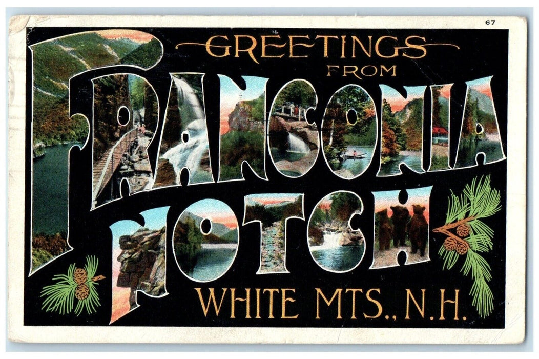 1932 Greetings From Franconia Notch Big Letter White Mts. New Hampshire Postcard