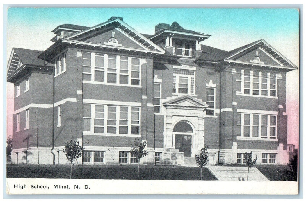 1910 High School Exterior Building Minot North Dakota Vintage Antique Postcard