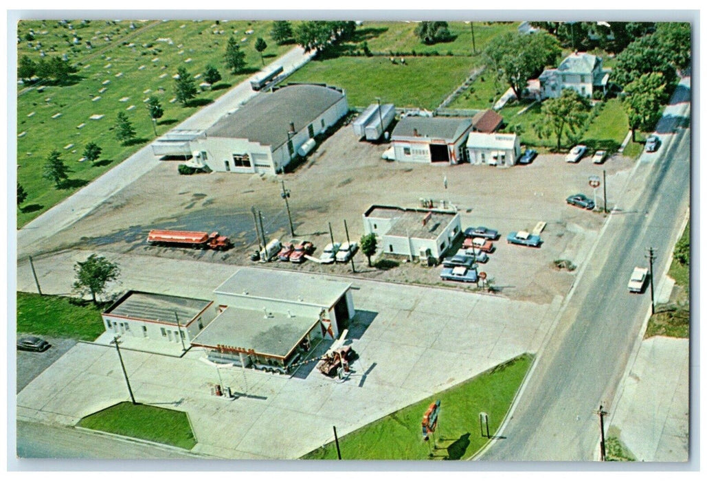 c1950's Aerial View Of Nabbs Service Cars Sabetha Kansas KS Vintage Postcard