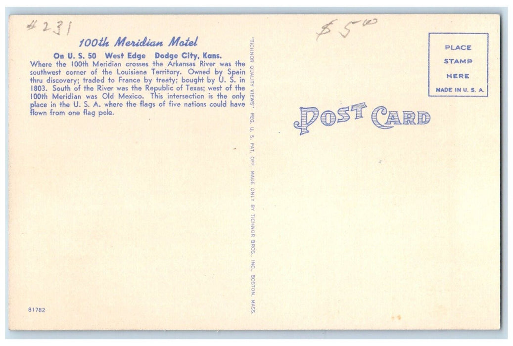 c1940's Meridian Motel And Service Station Dodge City Kansas KS Vintage Postcard