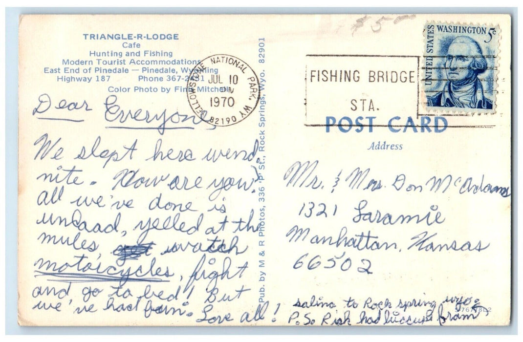 Triangle R Lodge Cafe Pinedale Yellowstone National Park WY Dual View Postcard