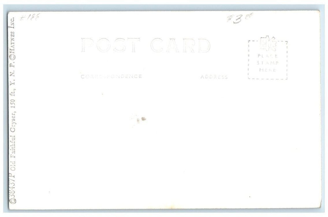 c1940's  Haynes Old Faithful Geyser View Yellowstone Park WY RPPC Photo Postcard