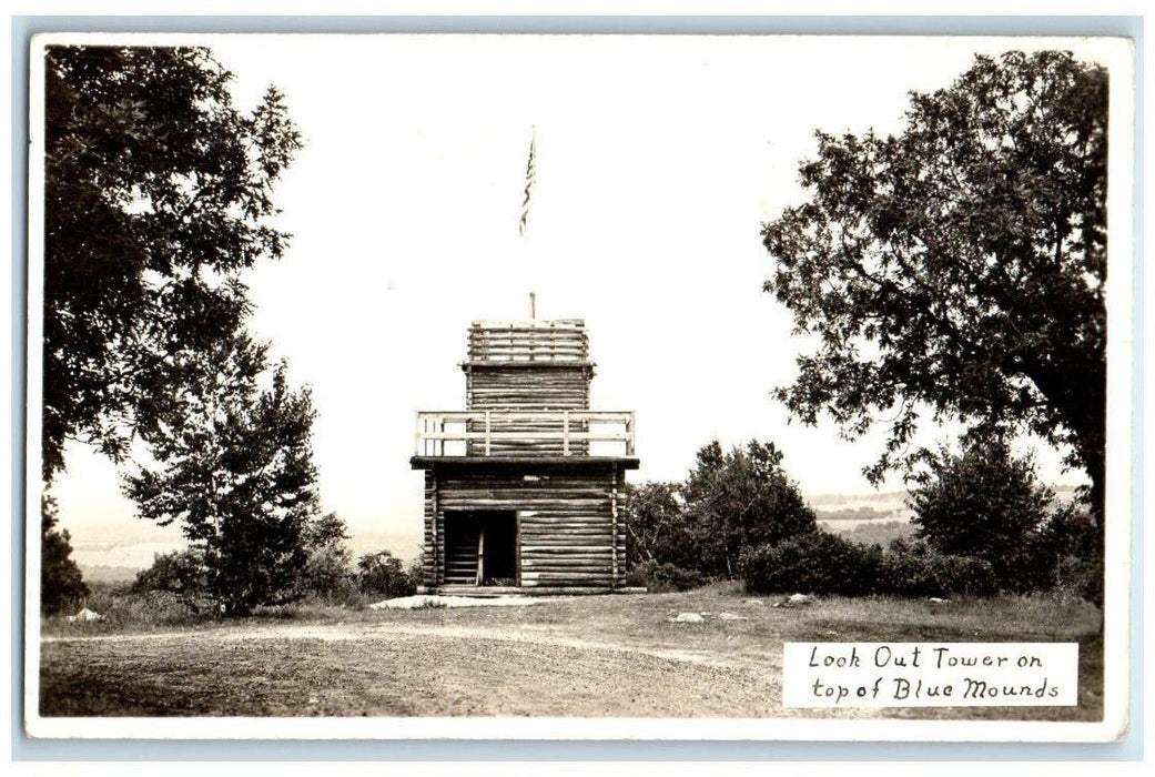 c1940's Lookout Tower Blue Mounds State Park Wisconsin WI  RPPC Photo Postcard