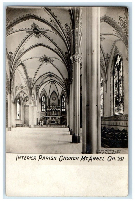 1912 Mt. Angel Parish Church Interior View Oregon OR RPPC Photo Postcard