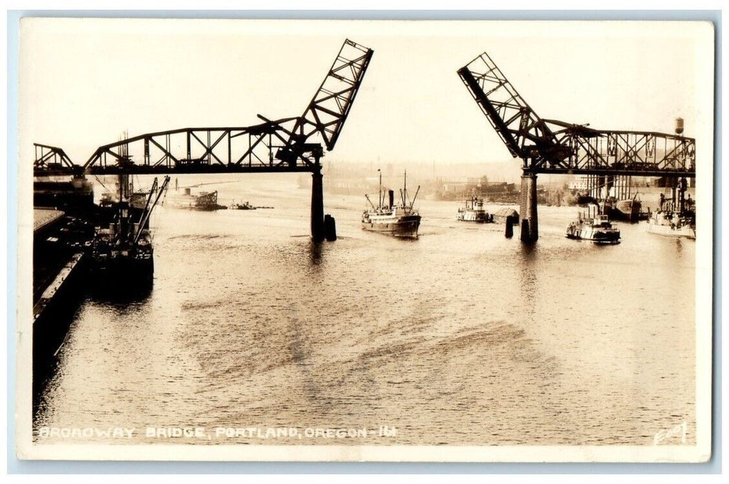 c1925 Broadway Bridge Steamer Eooy View Portland Oregon OR RPPC Photo Postcard