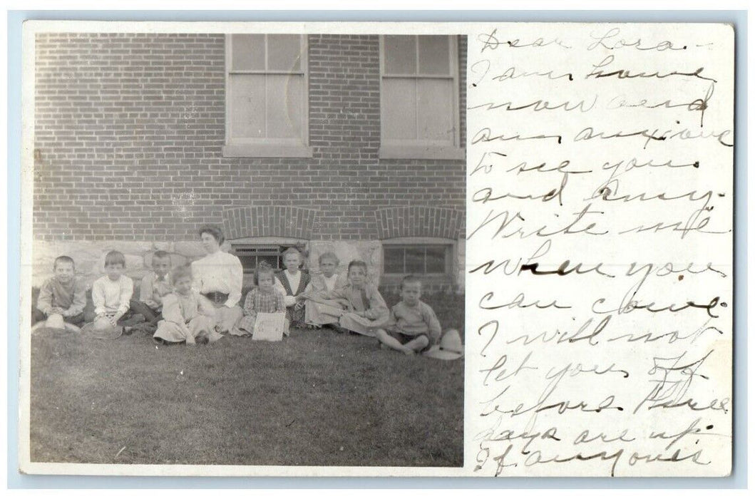 c1910's School Children Students Teacher DPO Milnor PA RPPC Photo Postcard
