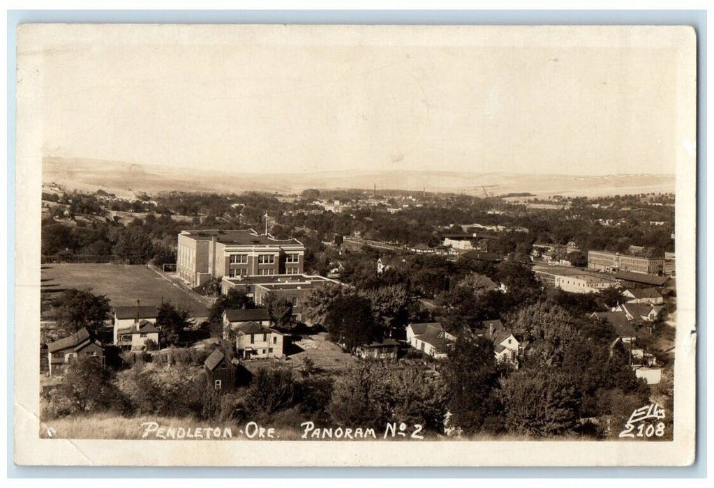 1945 Panorama Birds Eye View Ellis Pendleton Oregon OR RPPC Photo Postcard