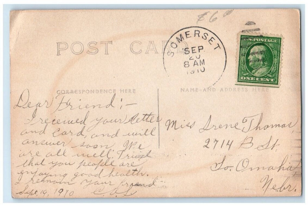 1910 South Columbus Street View Somerset Ohio OH RPPC Photo Posted Postcard