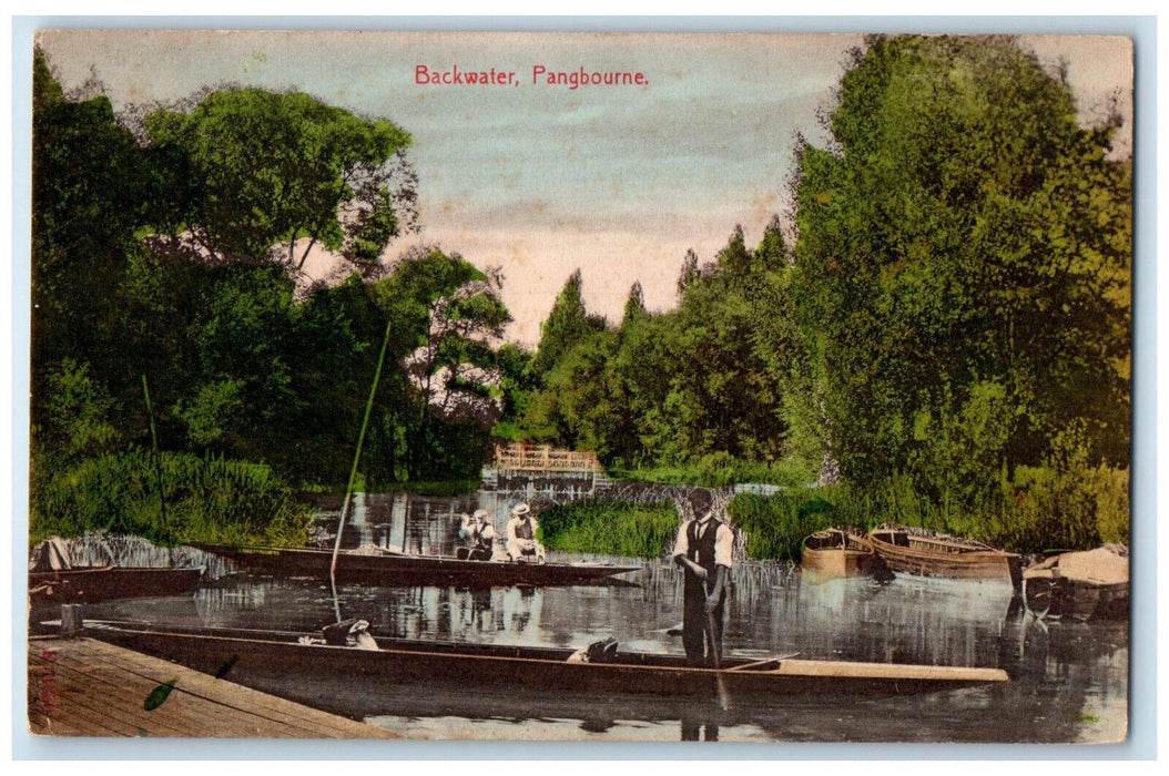 c1910 Boat Sailing at Backwater Pangbourne Berkshire England Postcard