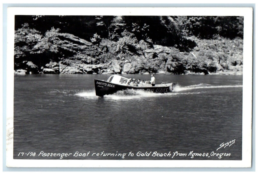 1950 Painted Rock Passenger Boat Gold Beach From Agnes OR RPPC Photo Postcard