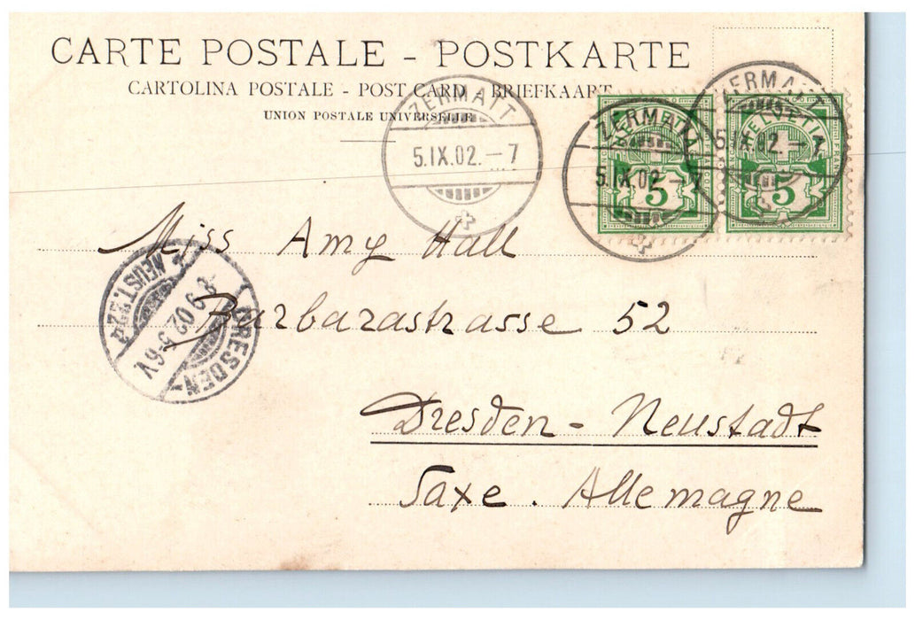 1902 Mountain Alpine Landscape Zermatt Switzerland Posted Antique Postcard