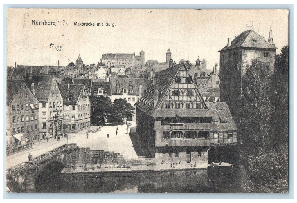 c1910 Max Bridge With Castle Nuremberg Germany Posted Antique Postcard