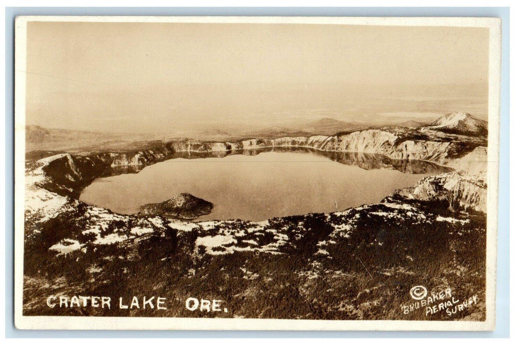 1931 Crater Lake Baker Oregon OR Brubaker Aerial Survey RPPC Photo Postcard