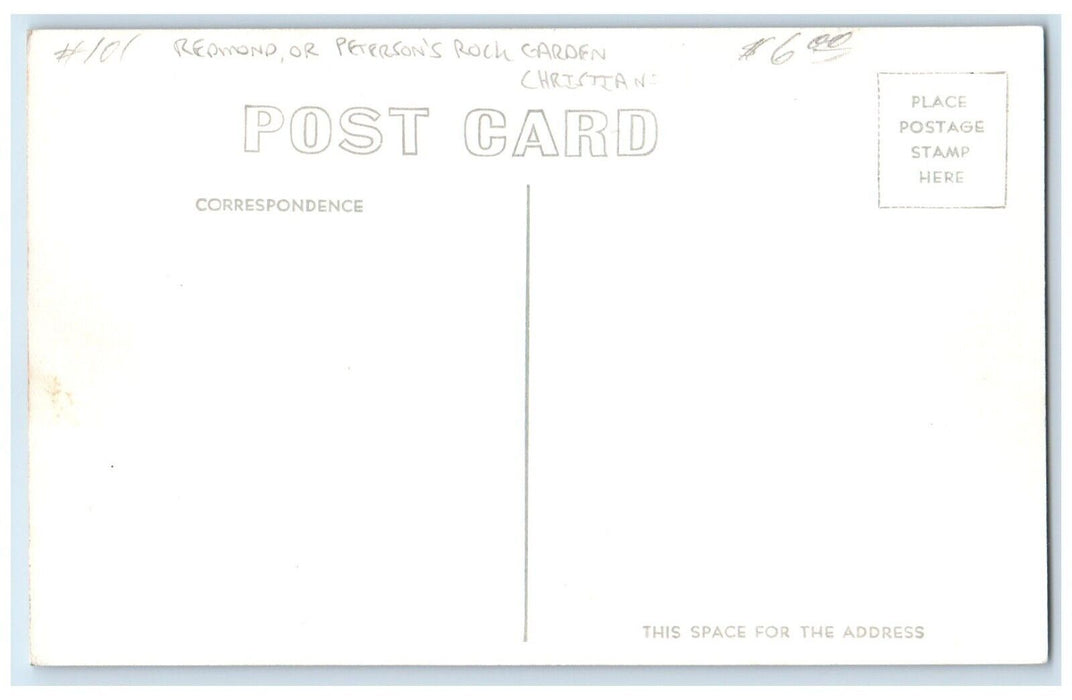 c1940's Petersen's Rock Garden Redmond Oregon OR, Christian RPPC Photo Postcard