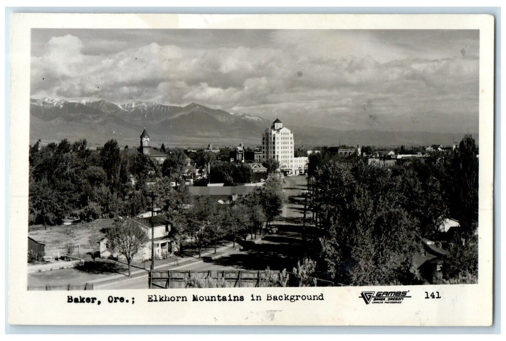 View Of Elkhorn Mountains In Background Baker Oregon OR RPPC Photo Postcard