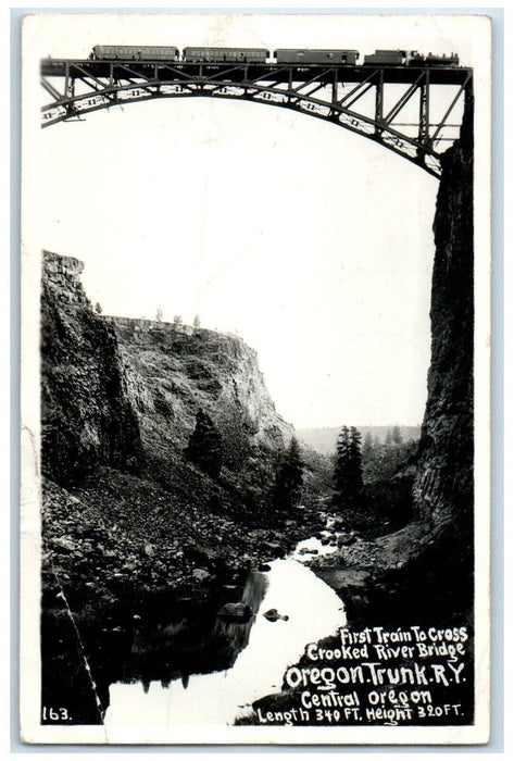 Train Cross Crooked River Bridge Oregon Trunk RY Central OR RPPC Photo Postcard