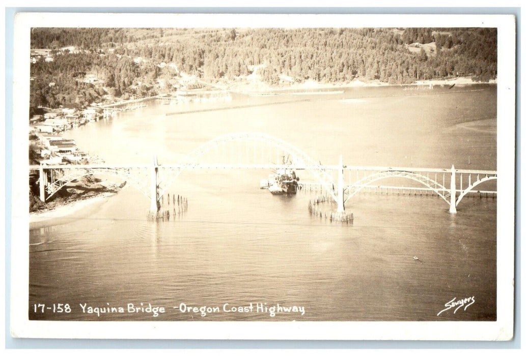 c1950's View Of Yaquina Bridge Oregon Coast Highway Sawyers RPPC Photo Postcard