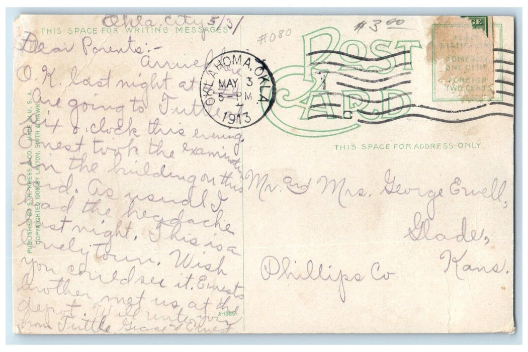 1913 Oklahoma City High School Building Oklahoma City Oklahoma OK Postcard