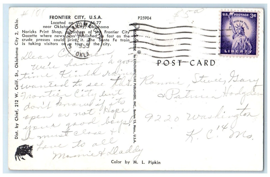 1953 Norick Print Shop Frontier City Train Oklahoma City Oklahoma OK Postcard