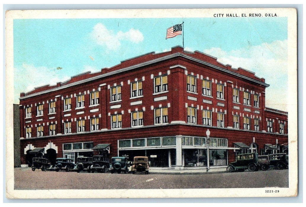 c1930's City Hall Building Cars Street View El Reno Oklahoma OK Vintage Postcard