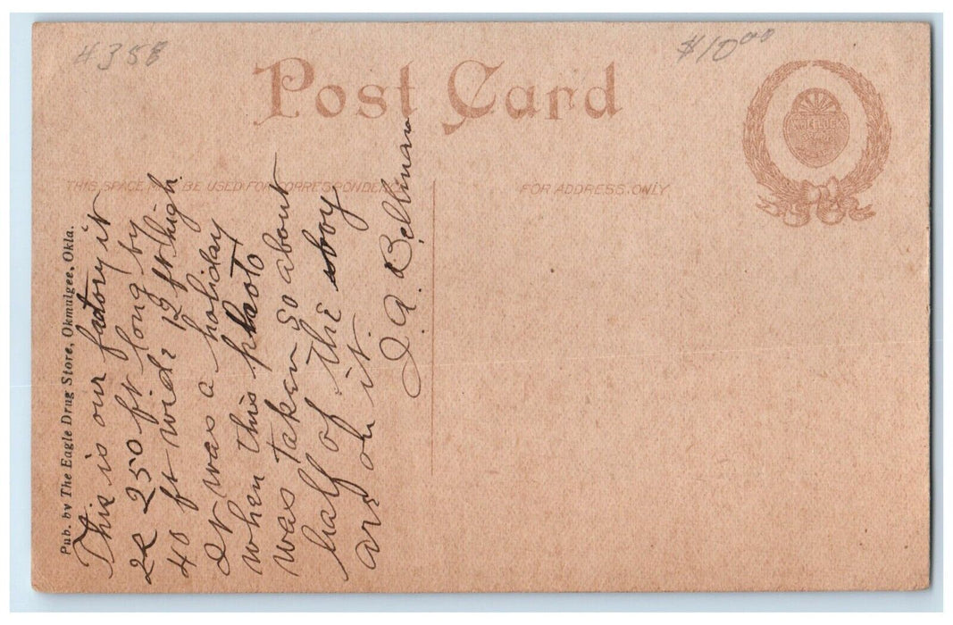 c1910's Implement Factory Building Okmulgee Oklahoma Ok Posted Antique Postcard