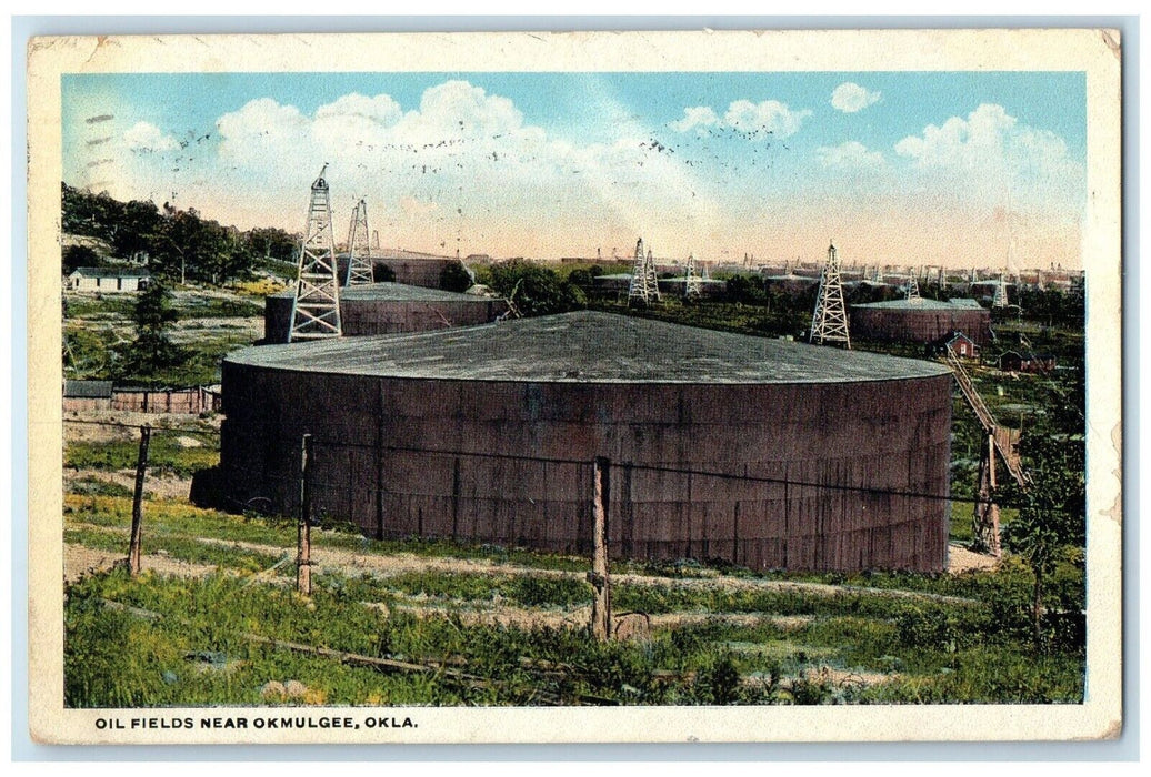 1927 View Of Oil Fields Near Okmulgee Oklahoma OK Posted Vintage Postcard