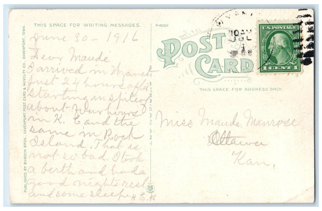 c1920 Exterior View C. R. I. P. Depot Building Rock Island Illinois IL Postcard