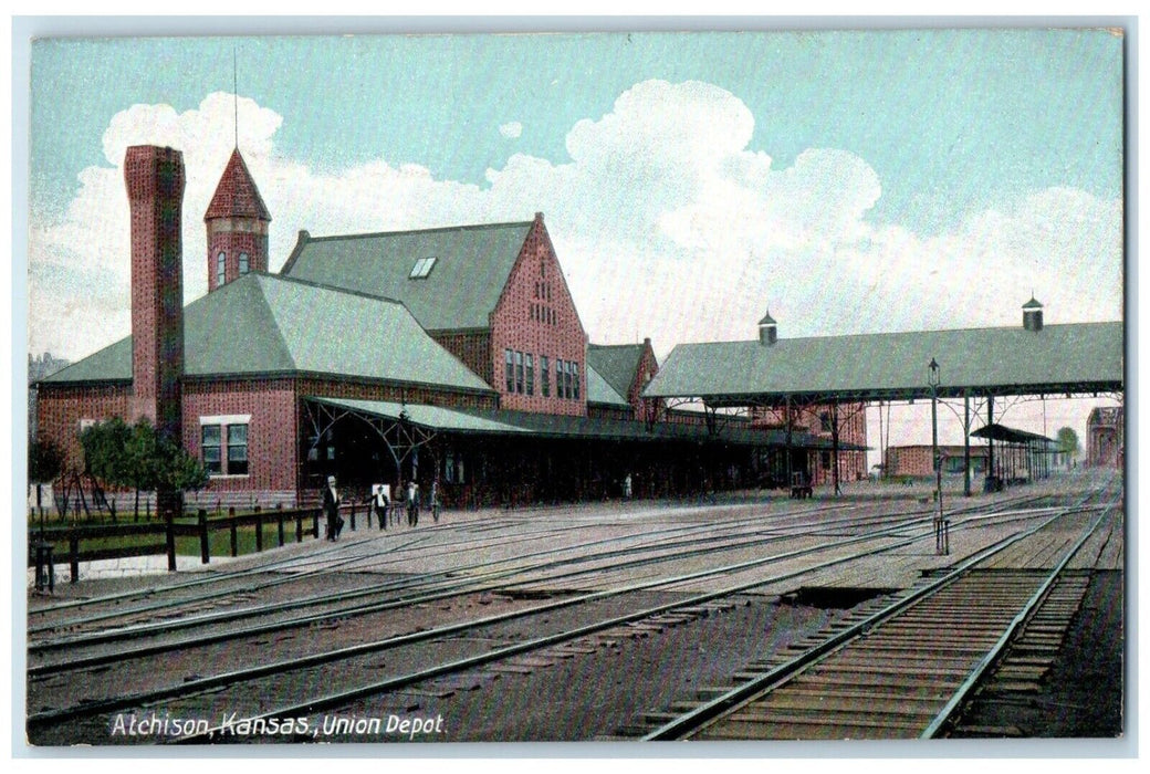 1907 Exterior View Union Depot Building Railroad Atchison Kansas Posted Postcard
