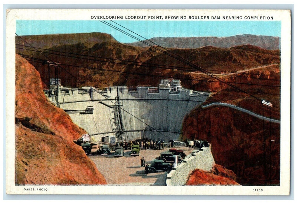 1936 Aerial View Overlooking Lookout Point Boulder Dam Completion Utah Postcard