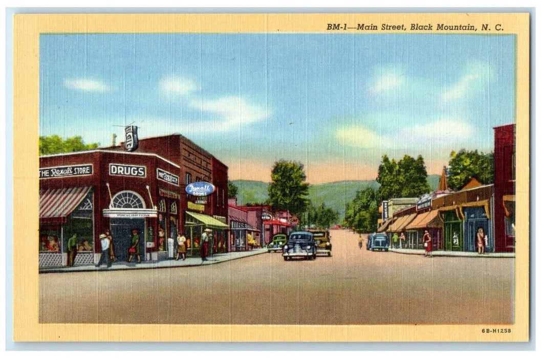 c1940 Main Street Exterior Building Road Black Mountain North Carolina Postcard