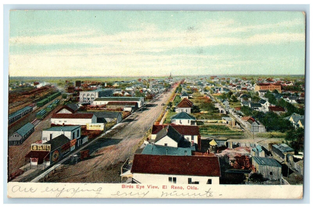 c1910's Bird's Eye View El Reno Oklahoma OK, Houses Road Scene Antique Postcard