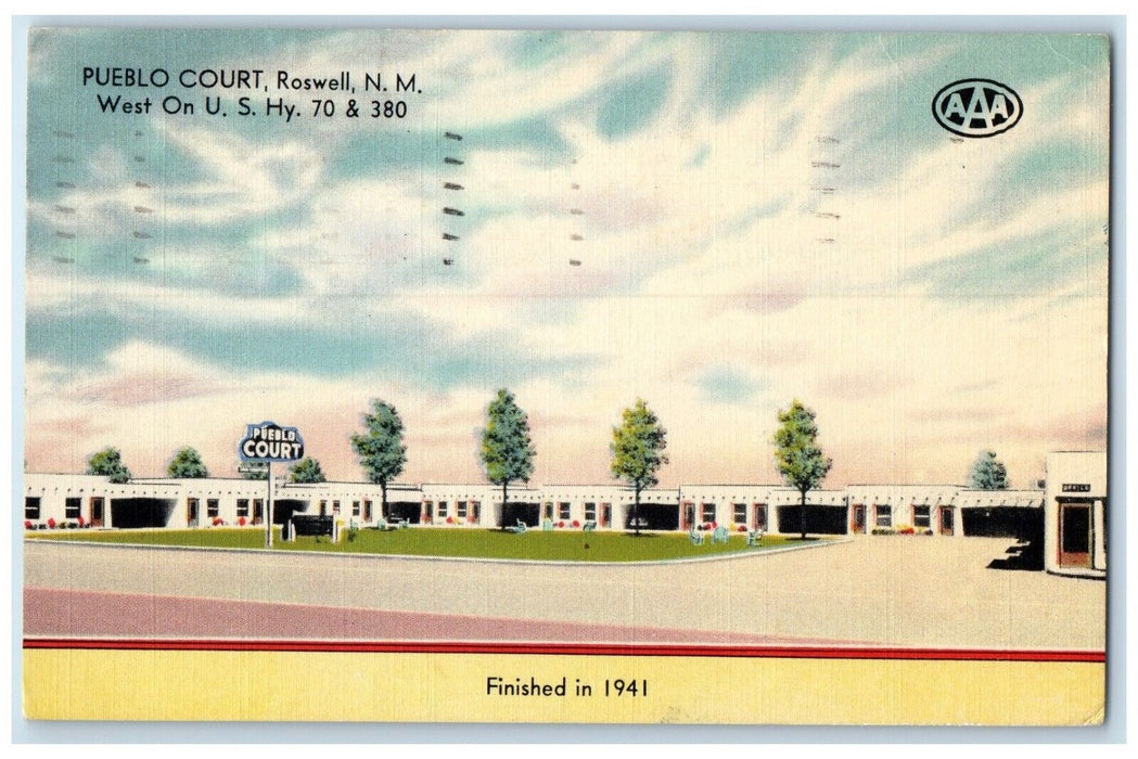 1942 Pueblo Court Motel Roadside Roswell New Mexico NM Posted Vintage Postcard