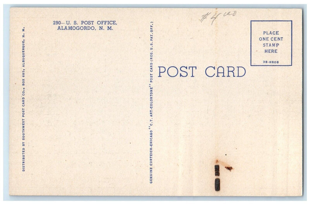 c1930's US Post Office Building Street View Alamogordo New Mexico NM Postcard